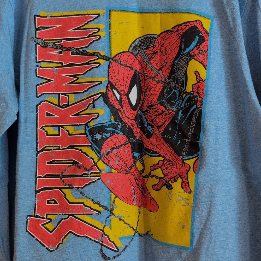 Marvel Spider-Man Heather Blue Long-sleeve Graphic Shirt NWT - Picture 2 of 6